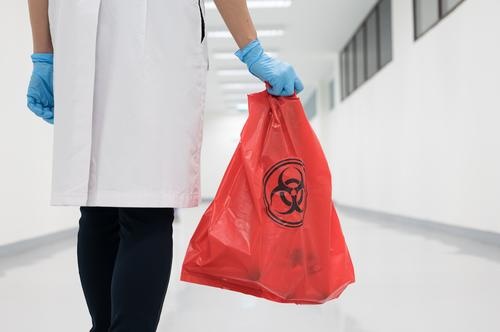 Clinical waste bag in a hospital ward
